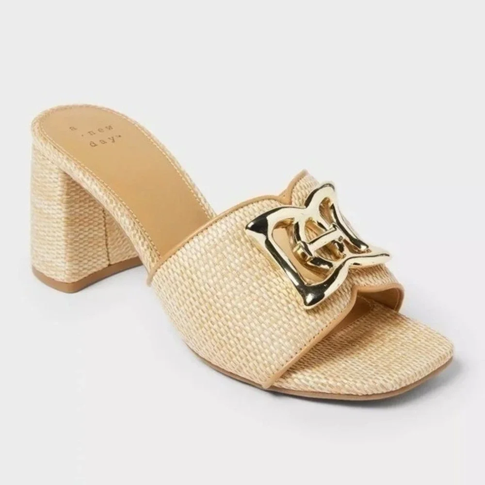 Women's Arden Raffia Heels by A New Day Tan Size 8.5 New With Tags